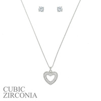 CUBIC ZIRCONIA HEART PENDANT NECKLACE AND EARRINGS SET