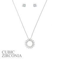 CUBIC ZIRCONIA CIRCLE PENDANT NECKLACE AND EARRINGS SET