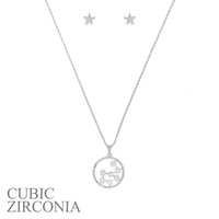 CUBIC ZIRCONIA CIRCLE WITH THE BIG DIPPER PENDANT NECKLACE AND STAR EARRINGS SET