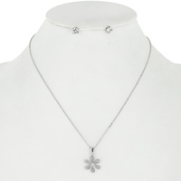 CZ CUBIC ZIRCONIA FLOWER PENDANT NECKLACE AND EARRINGS