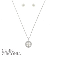 CUBIC ZIRCONIA AND PEARL PENDANT NECKLACE AND EARRINGS SET