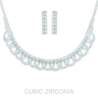CUBIC ZIRCONIA SCALLOPED BIB NECKLACE SET