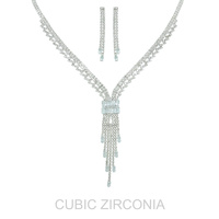 CUBIC ZIRCONIA TASSEL LARIAT NECKLACE SET