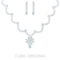 CUBIC ZIRCONIA SCALLOP CURVE FLORAL NECKLACE SET
