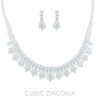 CUBIC ZIRCONIA PETAL CUT TASSEL NECKLACE SET