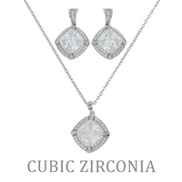 DIAMOND SHAPED-AUTHENTIC CUBIC ZIRCONIA NECKLACE EARRING SET