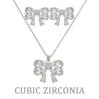 BOW RIBBON - AUTHENTIC CUBIC ZIRCONIA NECKLACE EARRING SET