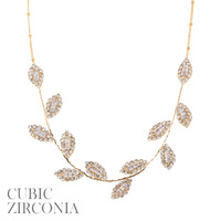 CZ PAVE LEAF CHAIN NECKLACE