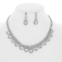 CRYSTAL PAVE TEARDROP CLUSTER PRINCESS NECKLACE EARRINGS SET
