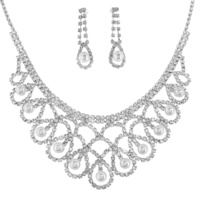 Rhinestone Web with Pearls Necklace and Earrings Set