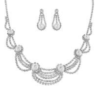 Rhinestone And Pearl Necklace And Earrings Set