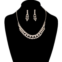 Rhinestone and Pearl Necklace and Earrings Set