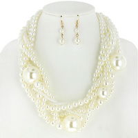 MULTI PEARL STRAND WRAP TWISTED NECKLACE AND EARRINGS SET