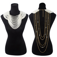 Extra Large Multi Layer Front Pearl With Drapey Chain Back Necklace And Earrings Set