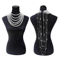 Multi Layer Pearl and Chain Body Necklace and Earrings Set