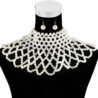 PEARL ARMOR BIB STATEMENT CHOKER NECKLACE AND EARRING SET