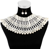 PEARL ARMOR BIB STATEMENT CHOKER NECKLACE AND EARRING SET