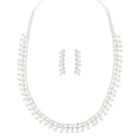 BRIDAL RHINESTONE PAVE PEARL DROP NECKLACE SET
