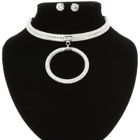 MESH WIRE RHINESTONE NECKLACE SET