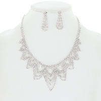 BRIDAL CRYSTAL V-SHAPE BIB NECKLACE EARRINGS