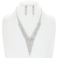 BRIDAL CRYSTAL V-SHAPE BIB NECKLACE EARRINGS