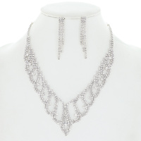 BRIDAL CRYSTAL V-SHAPE BIB NECKLACE EARRINGS