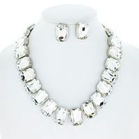 CRYSTAL OCTAGON CUT COLLAR NECKLACE  SET