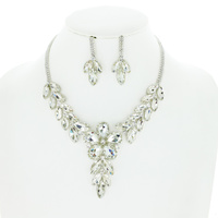CRYSTAL MARQUISE CLUSTER ADJUSTABLE LARIAT NECKLACE EARRING SET
