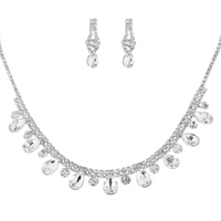 CRYSTAL RHINESTONE TEARDROP FRINGE ADJUSTABLE NECKLACE EARRING SET