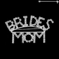 Wedding Novelty Rhinestone Text "BRIDES MOM" Brooch Pin