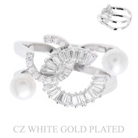 GOLD PLATED CUT CZ PEARL INTERLOCKING CUFF RING