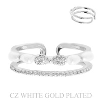 GOLD PLATED CZ PEARL DOUBLE BAND CUFF RING
