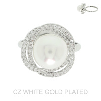 GOLD PLATED CZ SPIRAL PEARL HALO ADJUSTABLE RING