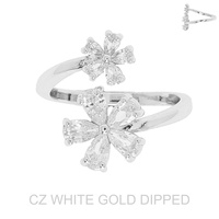 FLORAL GOLD PLATED CZ ADJUSTABLE SPIRAL CUFF RING