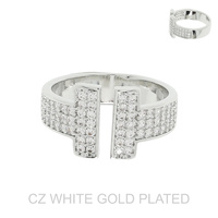 GOLD PLATED CZ VERTICAL DOUBLE BAR OPEN CUFF RING