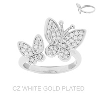 BUTTERFLY GOLD PLATED CZ ADJUSTABLE CUFF RING