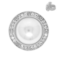 CRYSTAL RHINESTONE PAVE PEARL HALO STRETCH RING