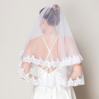 BRIDAL WEDDING BACHELORETTE 2 TIERS FLORAL LACE EDGE VEIL