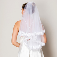 BRIDAL WEDDING BACHELORETTE 2 TIERS FLORAL LACE EDGE VEIL