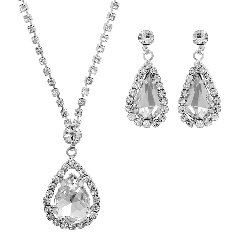 15462 CRS SM RHINESTONE TEARDROP NK/ER SET