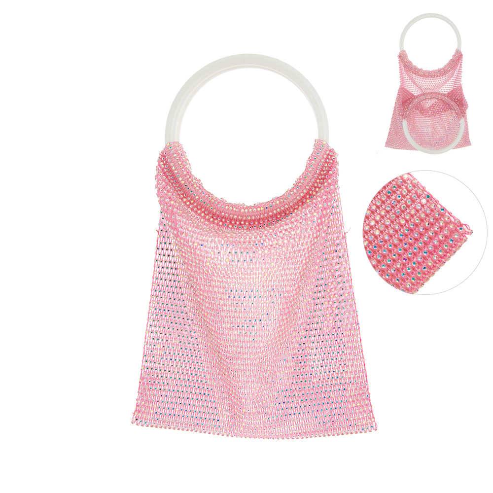 BAG11105 PKAB RHINESTONE MESH EVENING BAG W/ BRACELET RING HANDLE