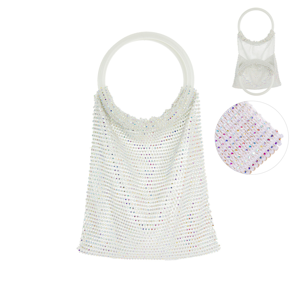 BAG11105 WHAB RHINESTONE MESH EVENING BAG W/ BRACELET RING HANDLE