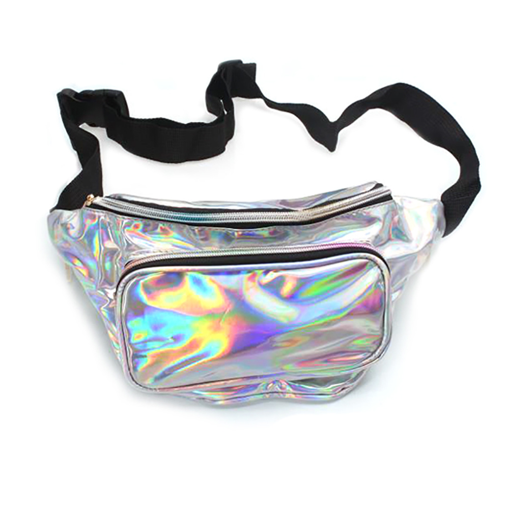 BAG8524 WH VINYL HOLOGRAPHIC FANNY PACK - Fashion Bags