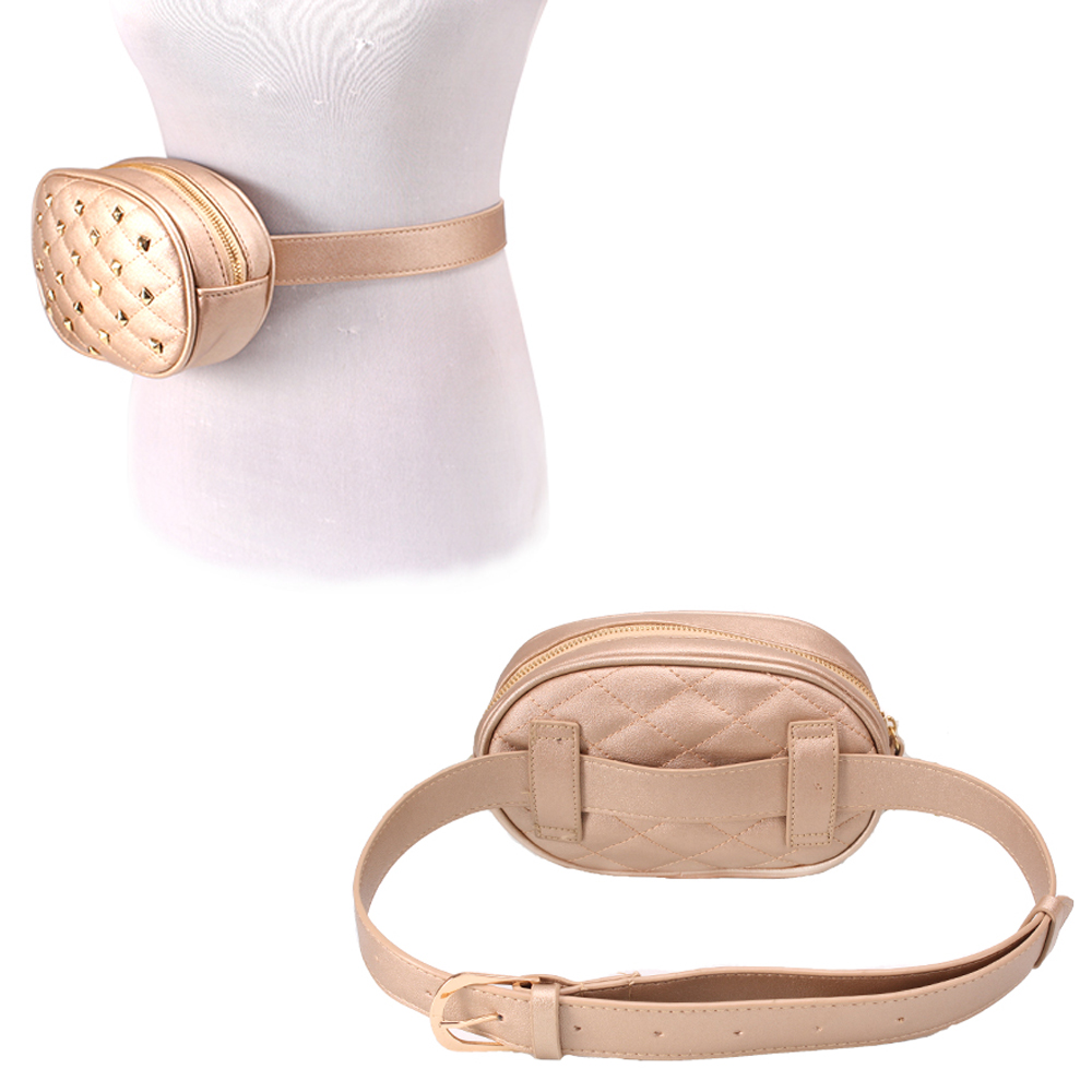 BAG8573 GD QUILTED BELT BAG W/ GOLD STUDS Bags