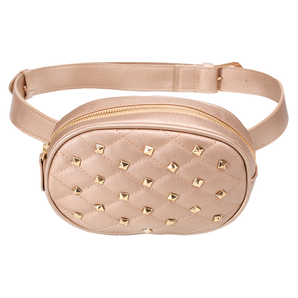 BAG8573 GD QUILTED BELT BAG W/ GOLD STUDS Bags