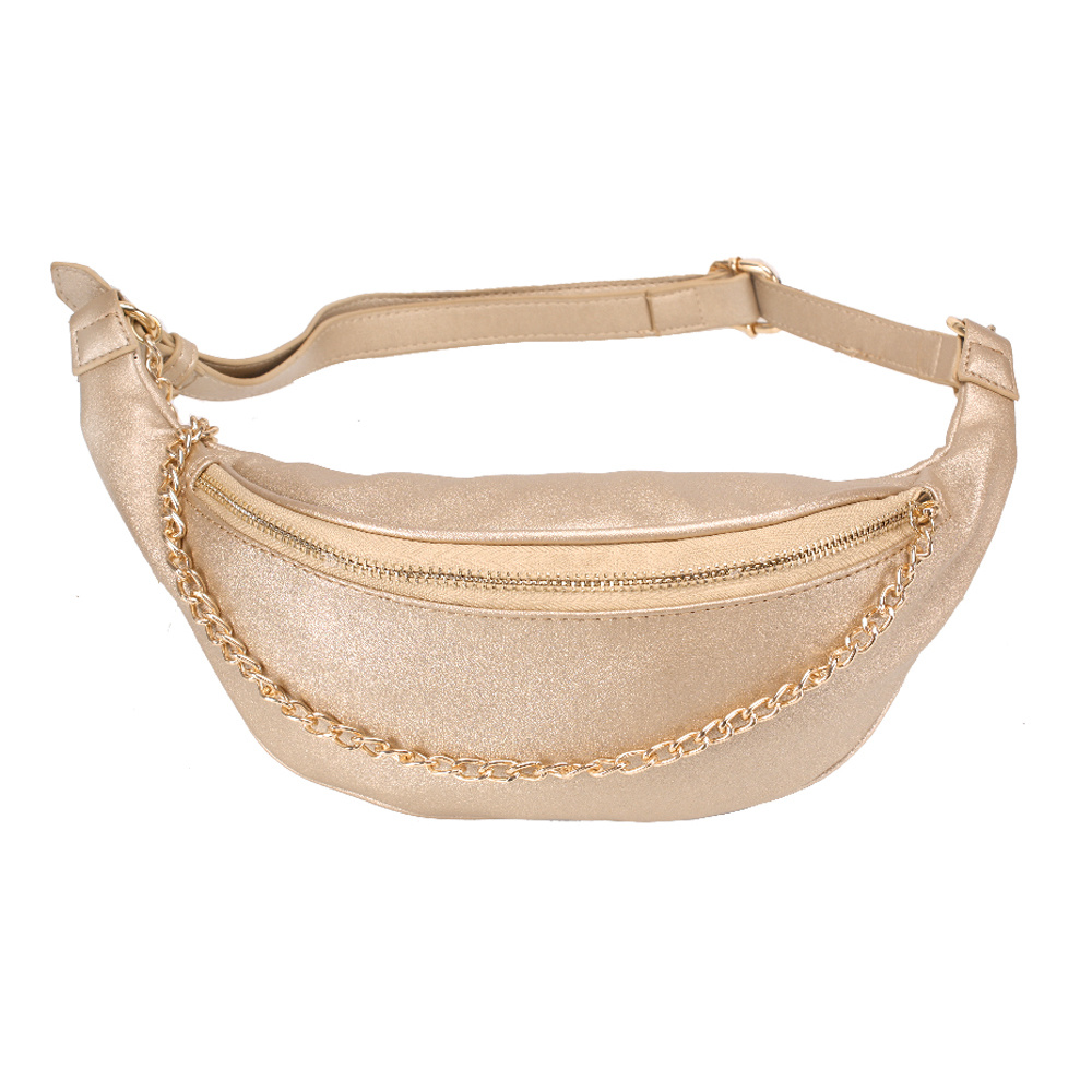 BAG8584 G METALLIC FANNY PACK W/ GOLD CHAIN Fashion Bags