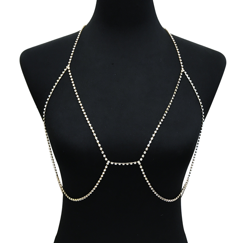 BRC012 G 1 LINE RHINESTONE BRA CHAIN Body Jewelry