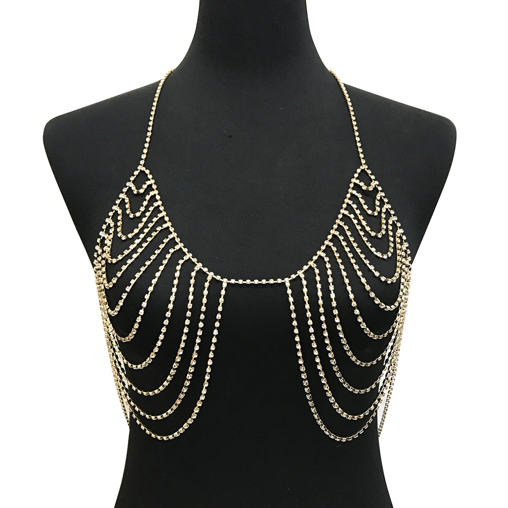 BRC016 G DRAPEY RHINESTONE BRA CHAIN NECKLACE Body Jewelry