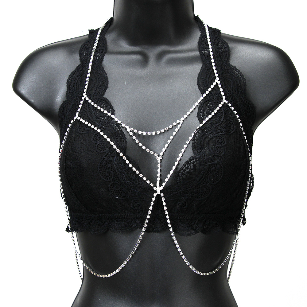 BRC017 S DRAPEY RHINESTONE BRA CHAIN NECKLACE Body Jewelry