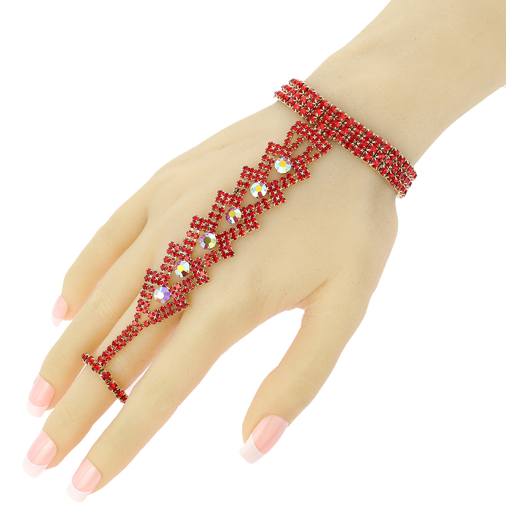 BRH2043 GRD RHINESTONE BRACELET ATTACHED TO RING - Hand Chains